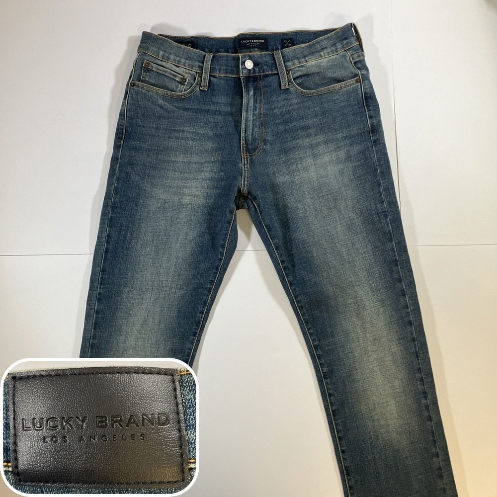 Lucky Brand 410 Athletic Slim Jeans Mens 32x34 Blue Stretch Denim Whiskered